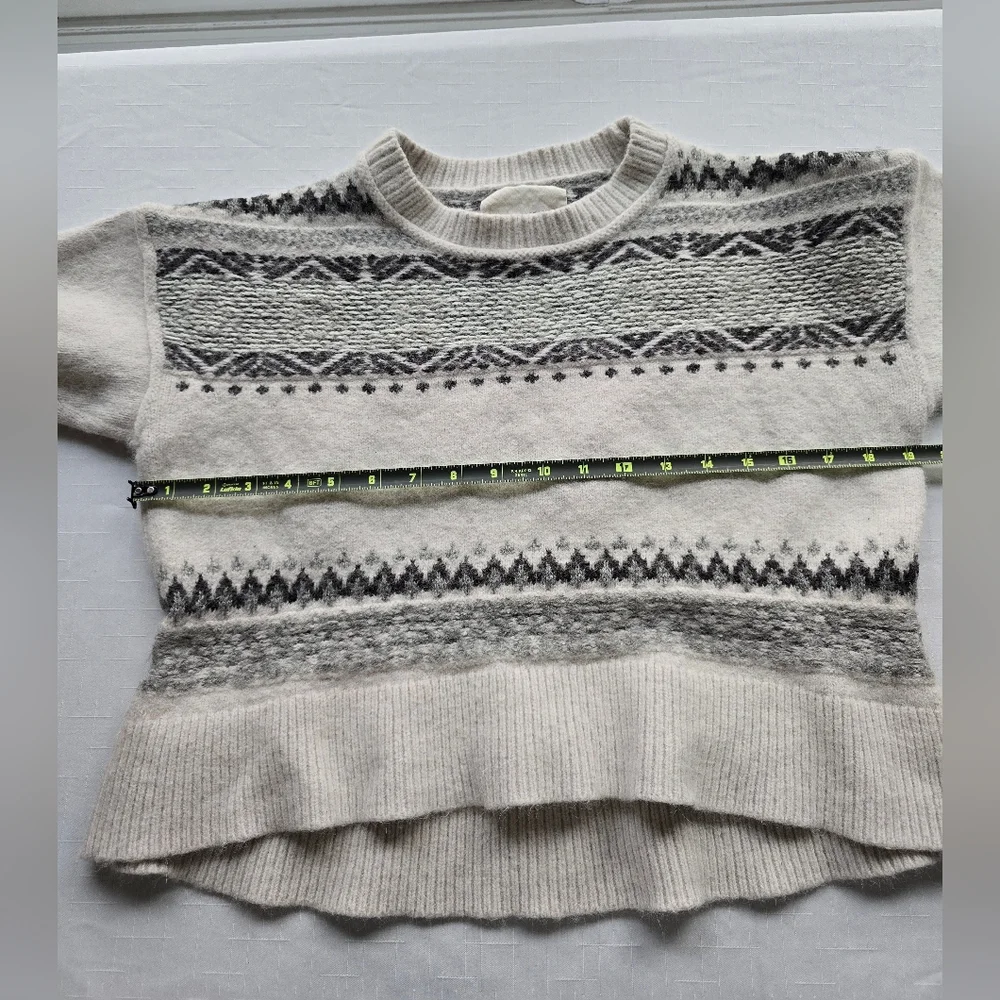 Lucky Brand Ivory and Charcoal Knit‎ Peplem Fair Isle Sweater Alpaca Wool